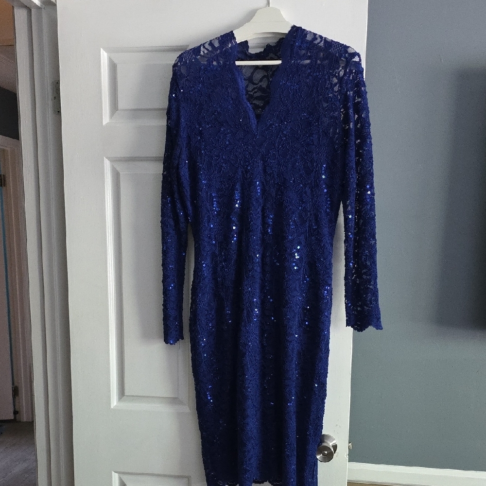PARTY DRESS! Blue Sequin Long Sleeve Sheath Dress